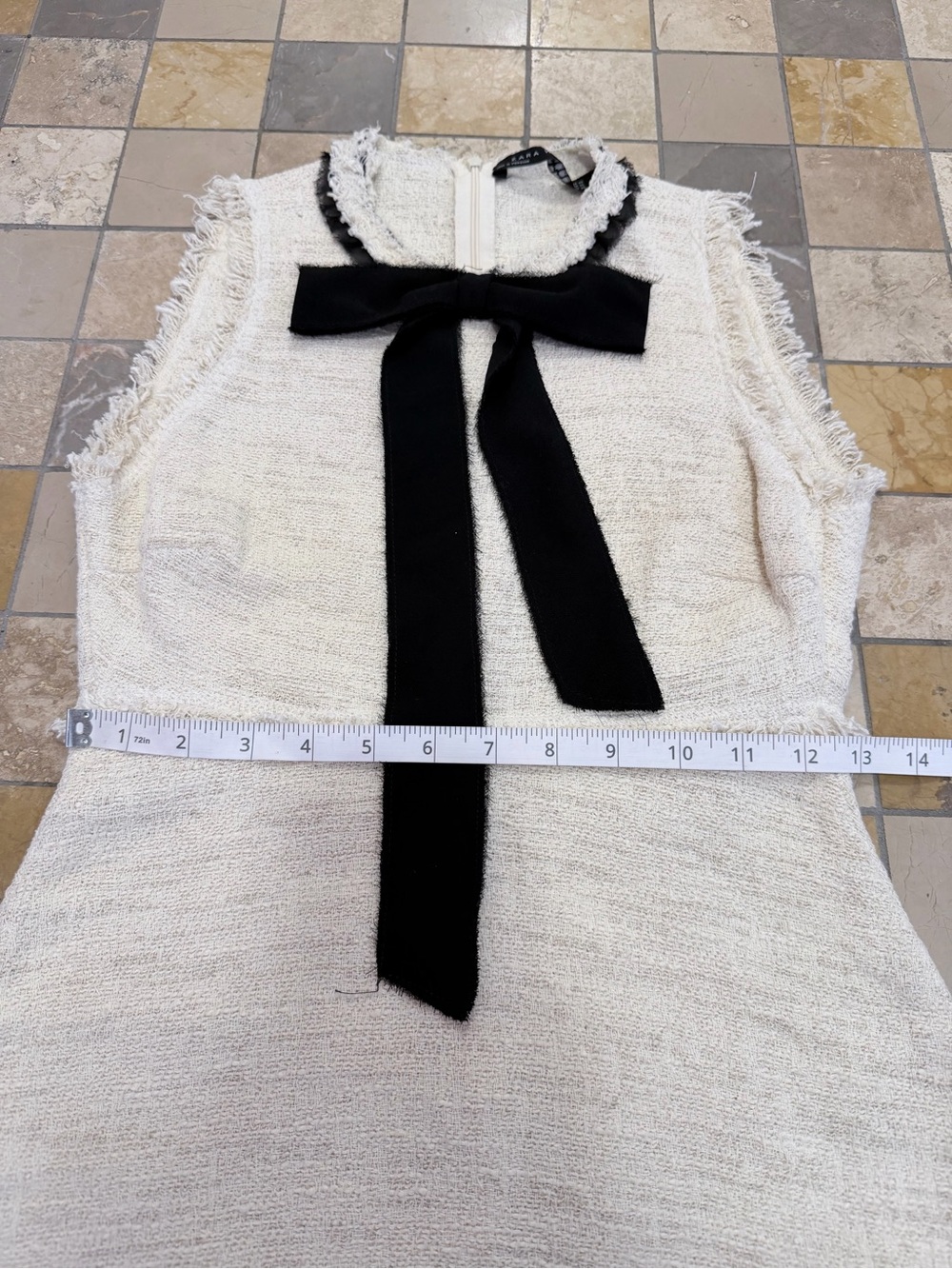 Zara Cream Sleeveless Mini Dress with Black Bow - Picture 5 of 7